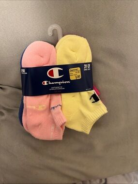 Champion 6-Pack No-Show Athletic Socks – Pink & Yellow (Kids)
